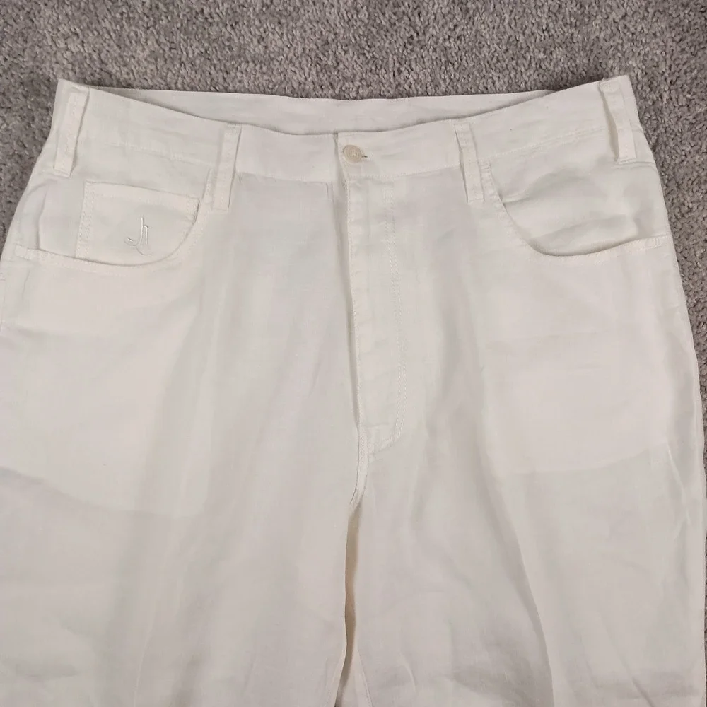 Jeremi Hunter 36Wx30L Mens White 100% Linen Straight Leg Summer Trousers Pants